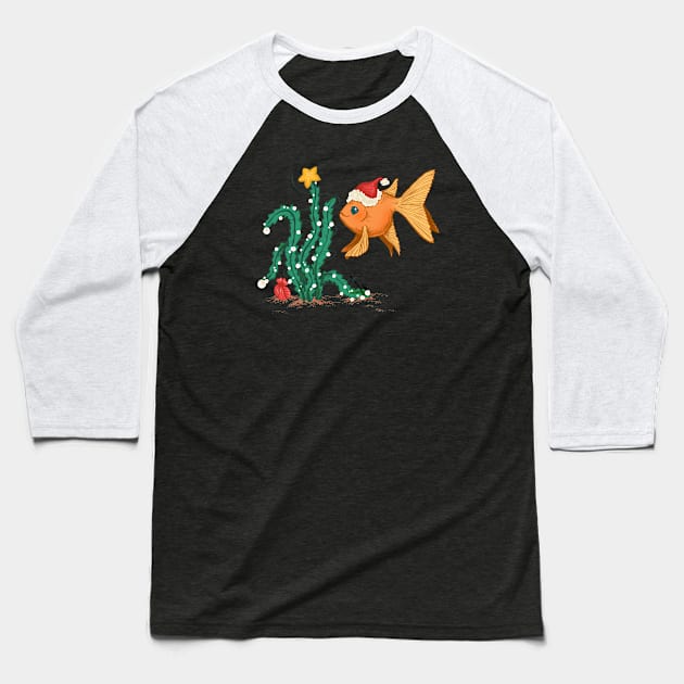 Christmas Goldfish with a Kelp Tree and Pearls Baseball T-Shirt by SimplyKitt